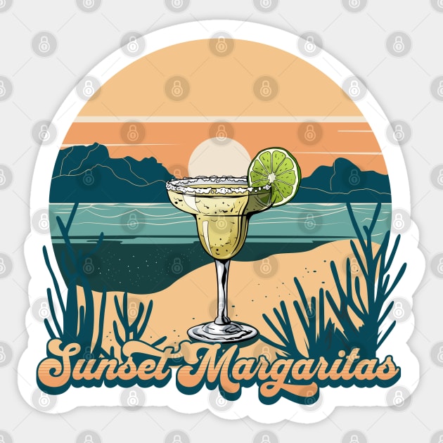 Retro Sunset Margaritas Sticker by HolidayBug